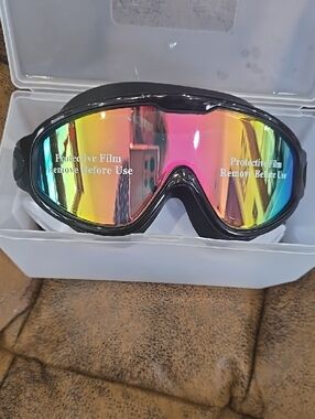 Kids Rainbow Mirrored Swim Goggles with Black Frame